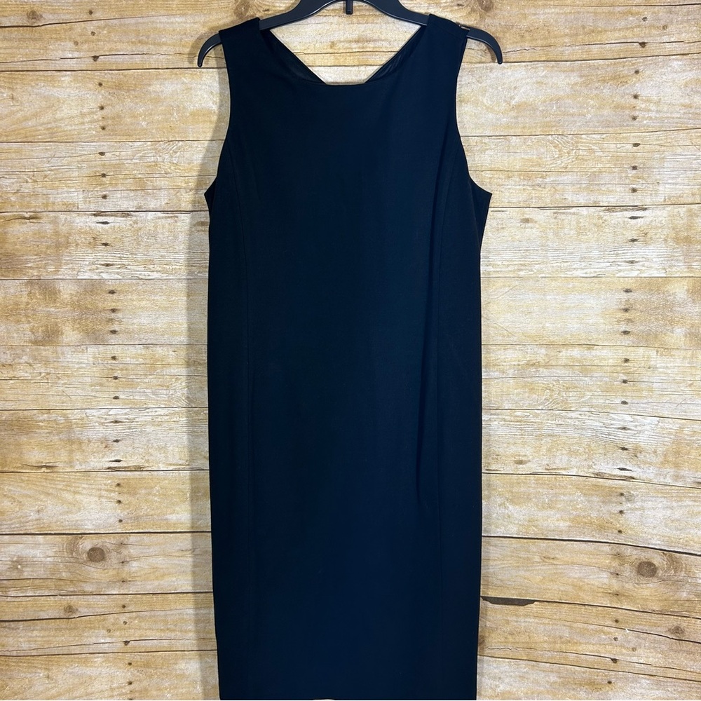 Eileen Fisher Black Sheath Dress Viscose Knit Stretch Silk Blend Lined M